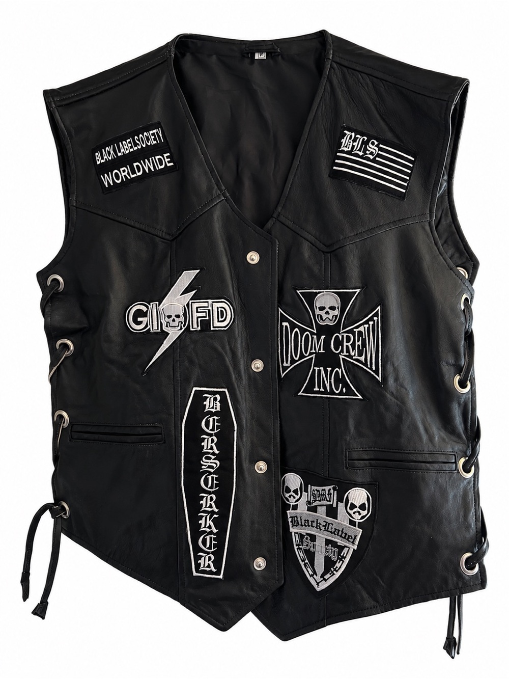 Men’s Genuine Leather Black Label Society–Style Moto Vest 🔥 Lace-Up Biker Vest M